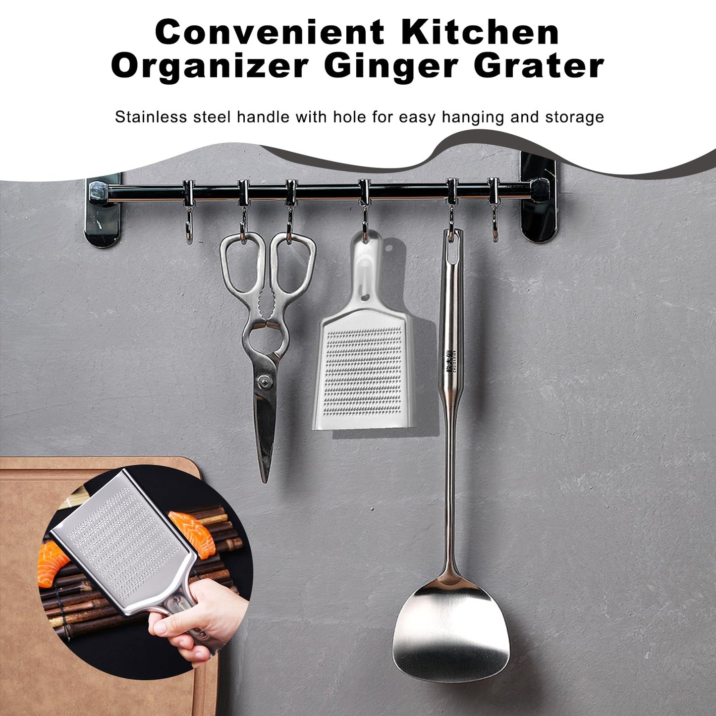 Ginger Grater Tool, Stainless Steel Grater Rustproof 8.46"x4.16" Large Size Ginger Grinder for Fine Grate, Dishwasher Safe Kitchen Tool for Garlic Cheese, Nutmeg, Vegetables & Citrus Zesting