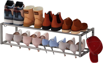 17"-31" 8 2 Closet Expandable Wall Mounted Shoe Rack, Adjustable Hanging Shoe Rack Holds Pairs, Heavy Duty Metal Shoe