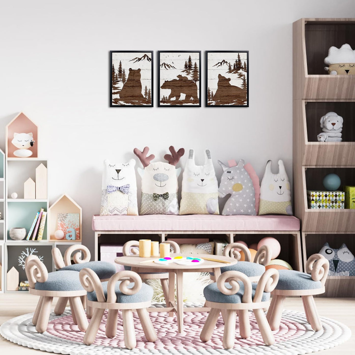 DuoBaorom Bear Silhouette Wooden Print Bathroom Lodge Decor for Wall