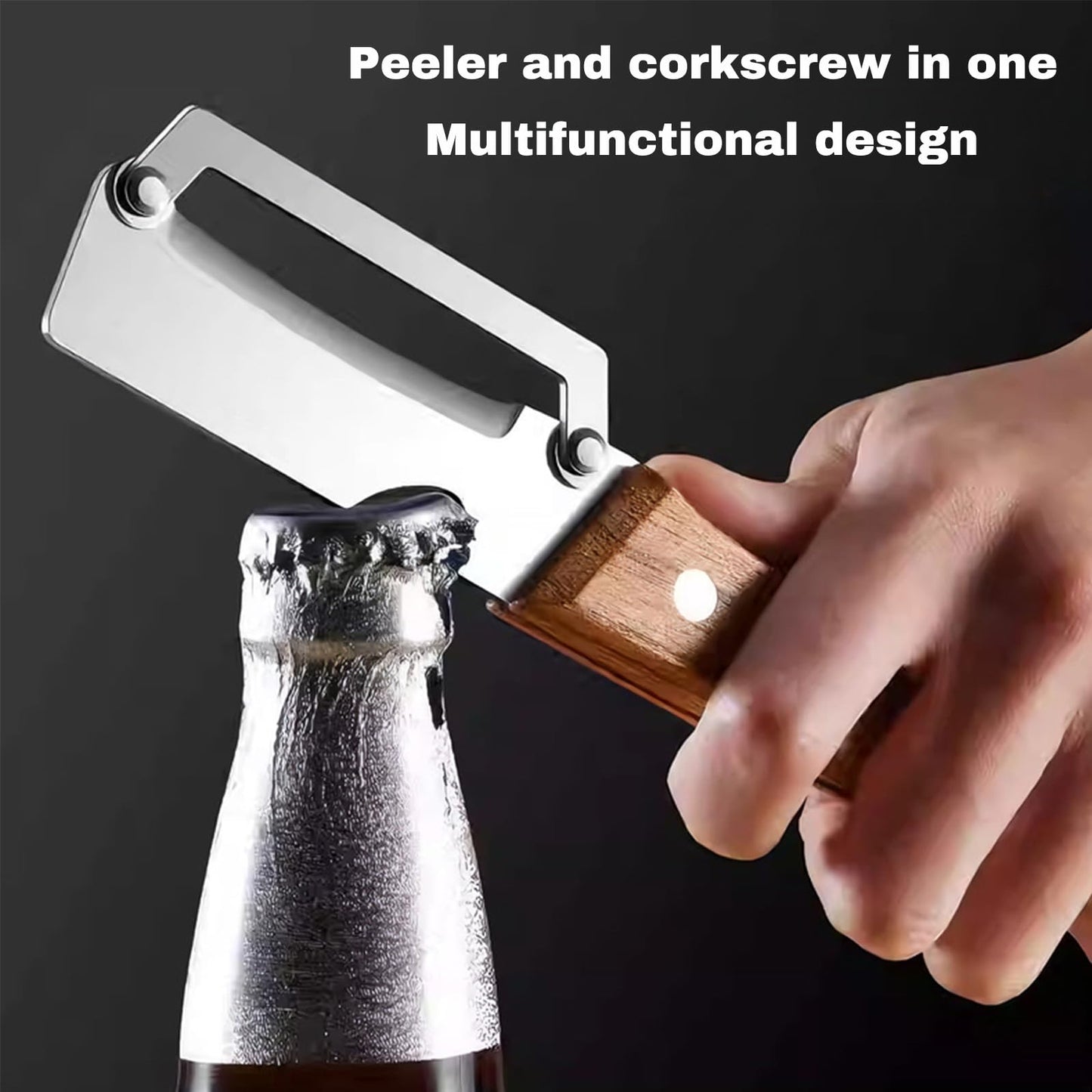 Vegetable Wooden Peeler for Kitchen Tool,Premium 2-in-1 Multifunctional Fruit & Vegetable Peeler with Built-in Bottle Opener, Ideal for All Fruits and Vegetables Needing Peeling