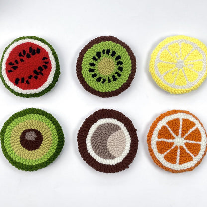 Avtytsda 6PCS Punch Needle Coaster Kit,Easy Punch Needle DIY Embroidery Set with Tools, Yarns, Hoop, Instructions Easy for Beginners, Kids, Adults, Handmade Gift and Decoration (Fruit)