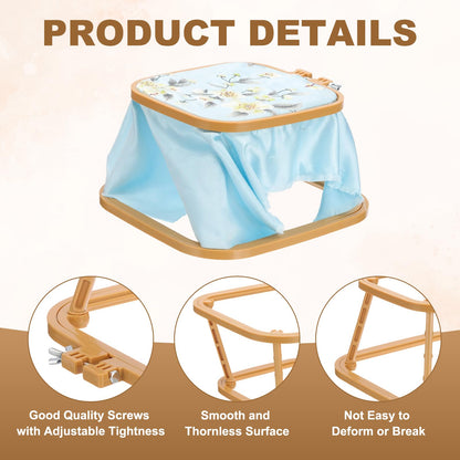 PATIKIL 7.1" x 6.7" Square Embroidery Hoop Stand, Adjustable ABS Plastic Cross Stitch Stand Hands-Free 2-Tier Embroidery Hoop Holder Punch Needle Frame for Sewing Arts Needlework, Khaki