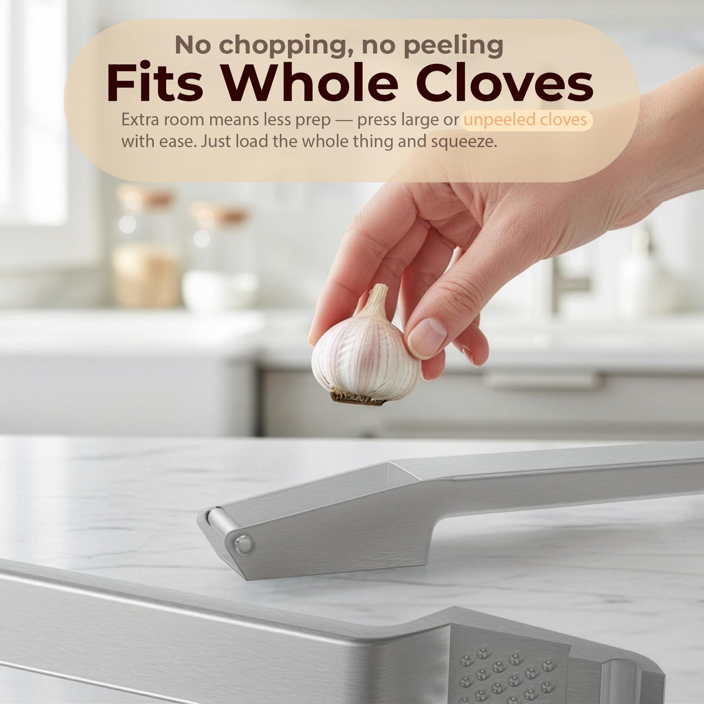 No Peeling Required, 100% Stainless Steel Garlic Press – Odor-free Cleaning, Rust Proof, Detachable Handle, Fine Mincer, 5 years Guarantee, Dishwasher safe garlic crusher tool, Moledor de ajo