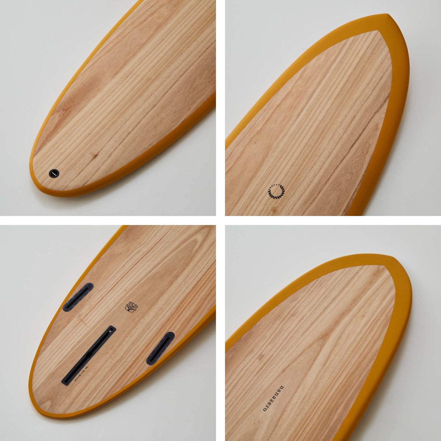 nanazero Wood Skin Surfboard Mid Length MID01 6'4" Yellow Brown, Durable and Light-Weight Structure