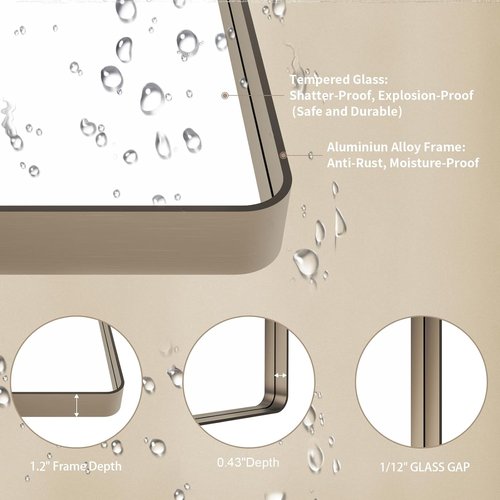 LOAAO Bronze Bathroom Mirror - 60”x30” Rounded Rectangle with Anti-Rust Metal Frame | Hangs Horizontally or Vertically