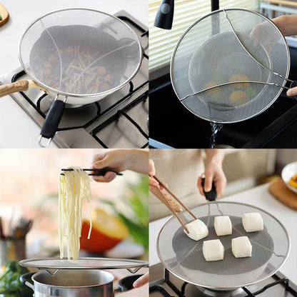 Large Splatter Screen for Frying Pan, 15 Inch Stainless Steel Grease Splatter Guard, Mesh Frying Screen Keeps Kitchen Clean and Protects Skin From Burns