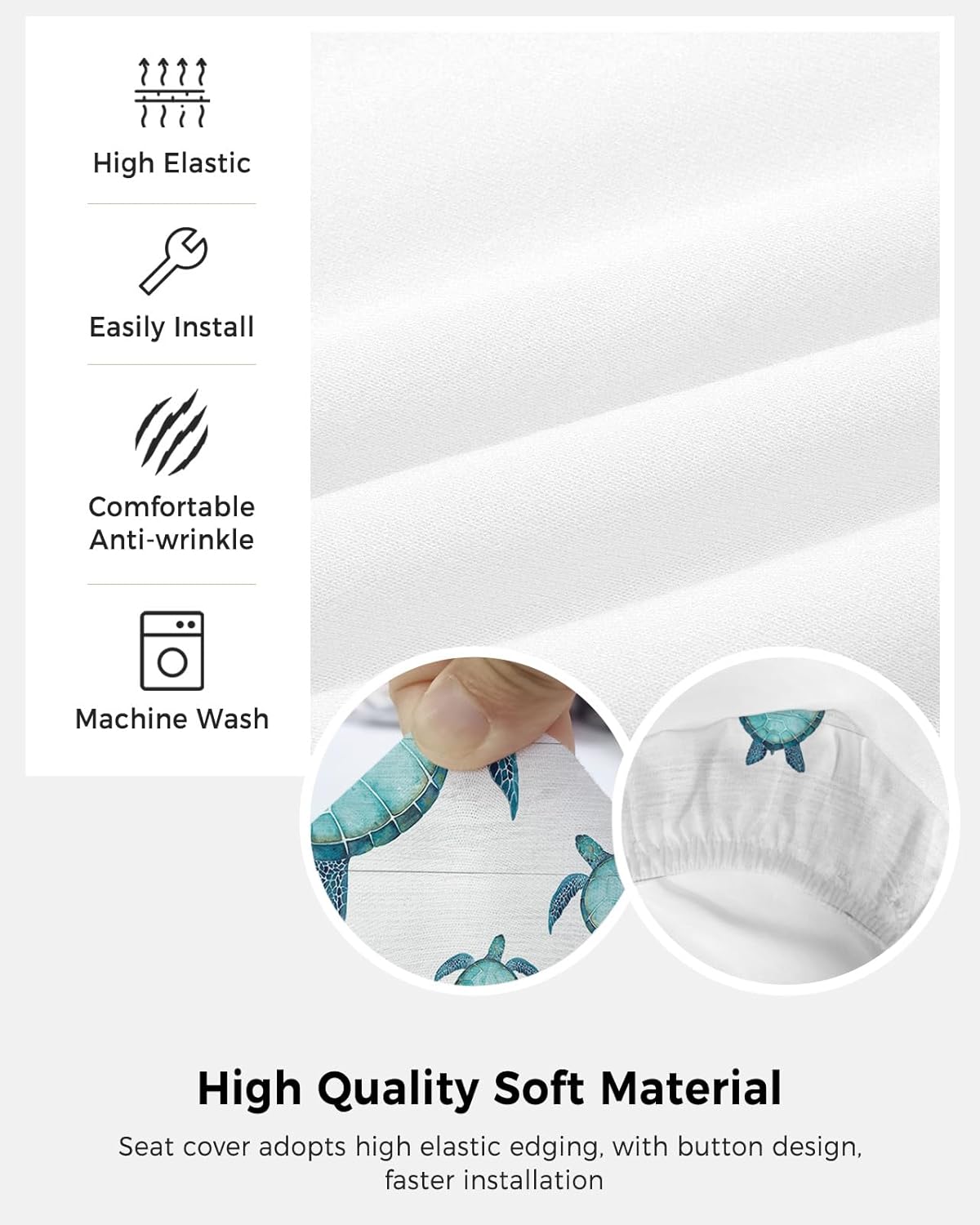 Sea Turtle Office Chair Covers, Stretchable 2 Piece Soft Decorative Computer Desk Chair Protector, Turquoise Tortoise