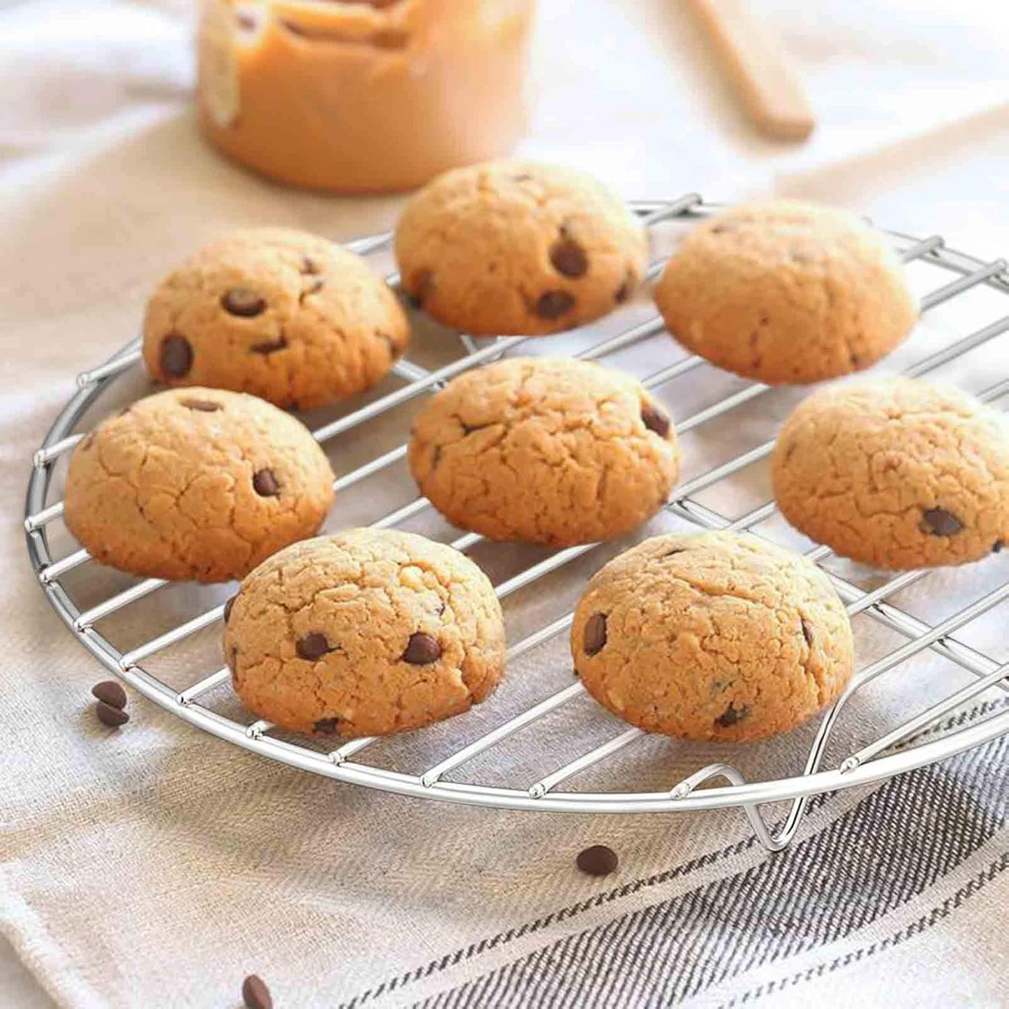 TeamFar Round Cooling Rack Set of 4 - 7½ Inch Stainless Steel Baking Steaming Roasting Rack Set for Pot Air Fryer