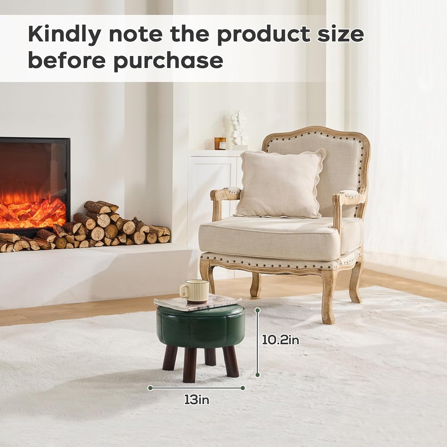 13in 13''L 13''W 10.2''H, oakvivo Small Foot Stool Ottoman, Round Faux Leather Foot Rest for Couch, Under Desk Pouf