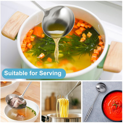 Stainless Steel Soup Ladle and Spaghetti Spoon Set - Large Ladle Spoon, Pasta Strainer, Durable Kitchen Cooking Utensils for Stirring, Serving Pasta, Soup & Sauce，Christmas Gifts