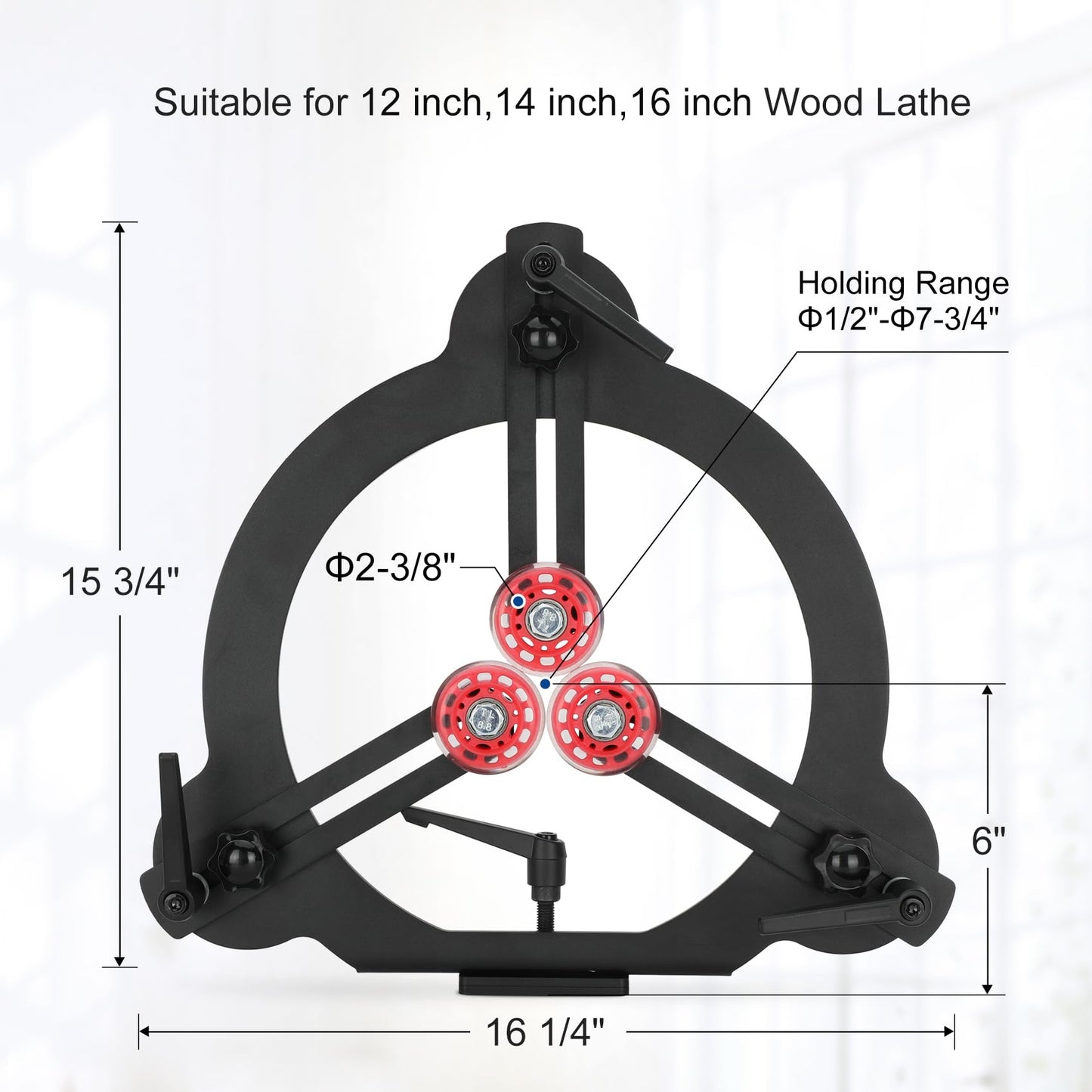 Woodturning Steady Rest for 12inch,14inch and 16inch Lathe Swing, Woodworking Steady Rest, 3-Point Adjustable Woodturning Steady Rest for 12inch,14inch and 16inch Swing Medium Size Lathe