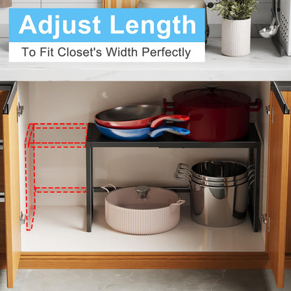Expandable Metal Storage Shelves, 110LBS Heavy Duty Shelving Units and Storage For Pots Pans Small Appliances, Adjustable Metal Storage Shelf Rack For Kitchen Cabinets Closet Pantry Warehouse Garage