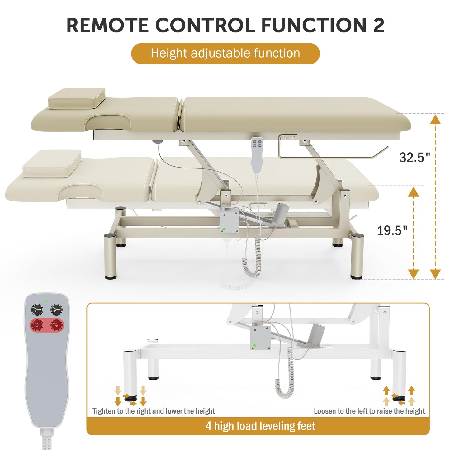 Dolonm 2 Motors Electric Massage Table, Hydraulic Electric Lift Adjustable Backrest and Height Lifting for Treatment, Physical Therapy, Spinal Massage, Facial Spa, Waxing, Tattooing - Beige Gray