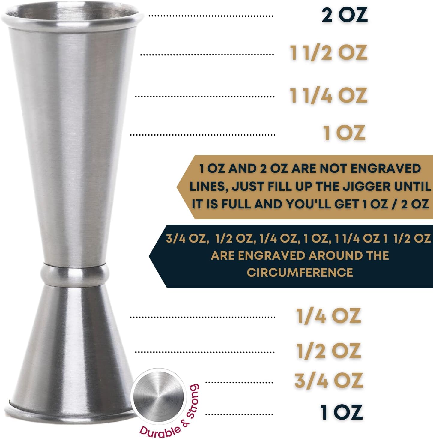 BARIANTTE Cocktail Jigger for Bartending, 2 oz 1 oz Japanese Measuring Shot Glass - Silver