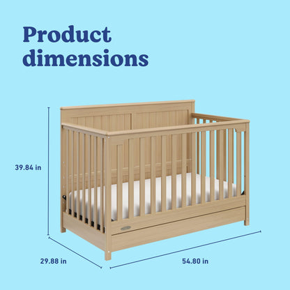 Graco Hadley 5-in-1 Convertible Crib with Drawer – GREENGUARD Gold Certified, Fits Standard Crib Mattress, Converts to Toddler Bed, Daybed and Full Bed, 4 Adjustable Mattress Heights (Driftwood)