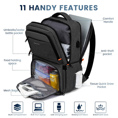 RUCYEN Lunch Backpack, Insulated Cooler Backpack Lunch Box for Men Women, 15.6 Inches RFID Blocking Laptop Backpack with USB Port Lunch Bag for Work Travel Black