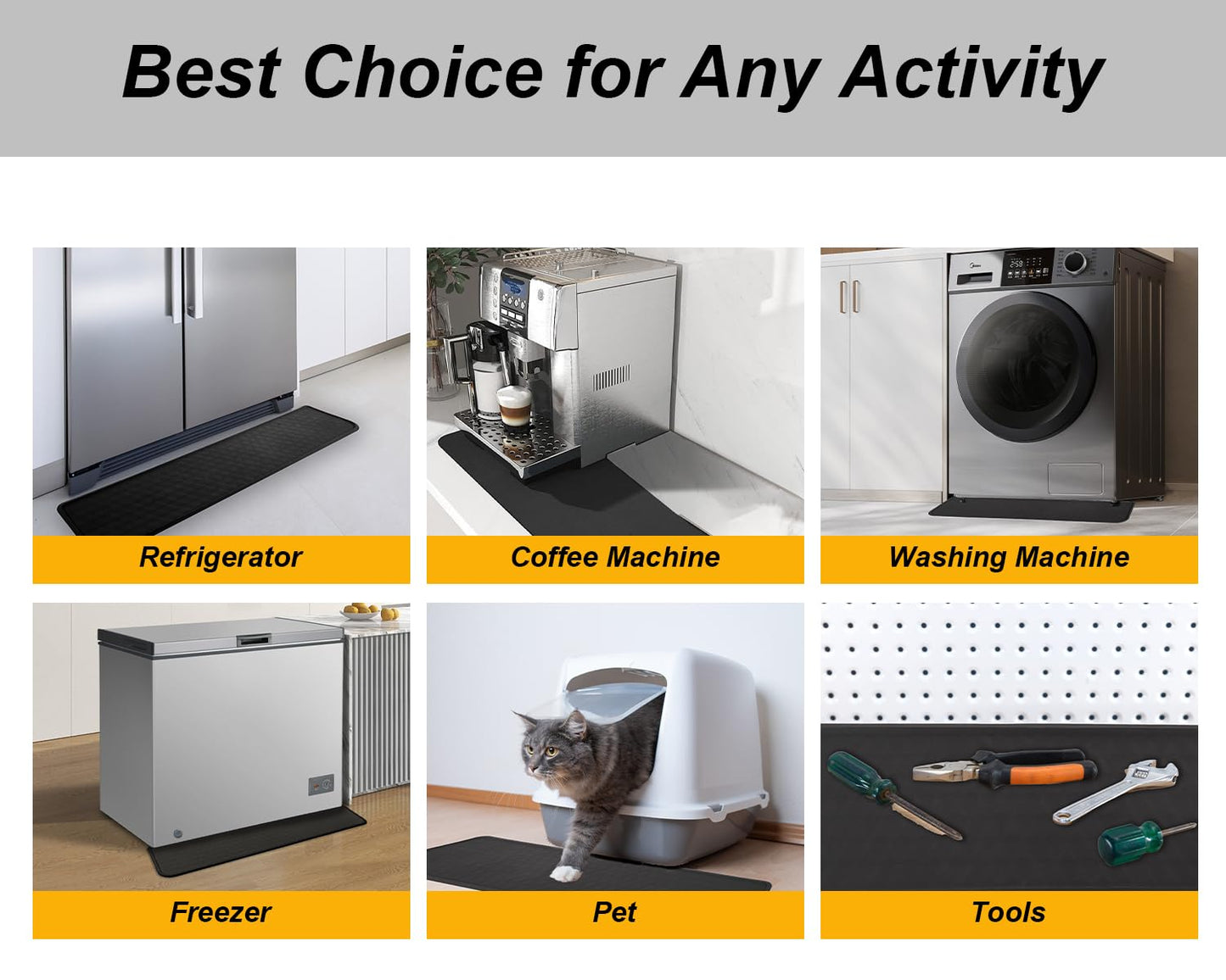 GMATCHUP Refrigerator Mat, Washing Machine Spill Liner, Drip Tray and Leak Catcher Mat, Fridge Mat Prevent Water Leakage and Floor Damage from Elecrical Equipment Heavy Duty 37.5'' x 8.5'' Black