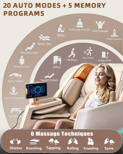 RelaxRelife Massage Chair Full Body, 4D Zero Gravity Massage Chairs, 20 Auto Modes, 11 Massage Technique, 40 Airbags Shiatsu Massage, APP Control with HiFi Bluetooth Speaker Beige