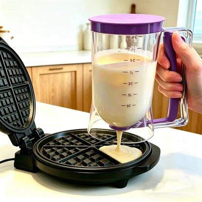 BBSTARZ Pancake Batter Dispenser – 4-Cup Batter Dispenser with Squeeze Handle & Measuring Marks for Pancakes, Waffles, Muffins, Crepes & Cupcakes – Baking Tool (purple)