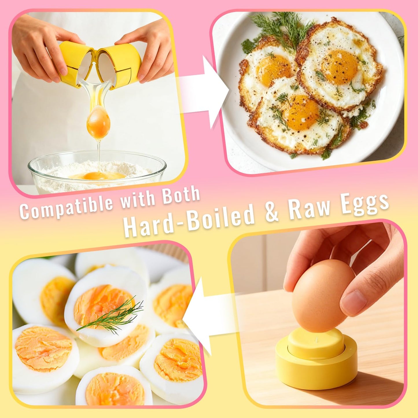 2 in 1 Egg Shell Opener, Egg Piercer for Hard Boiled Egg, Cute Egg Cracker for Raw Eggs, Egg Peeler Separator for Home Kitchen Gadgets Tool, Yellow