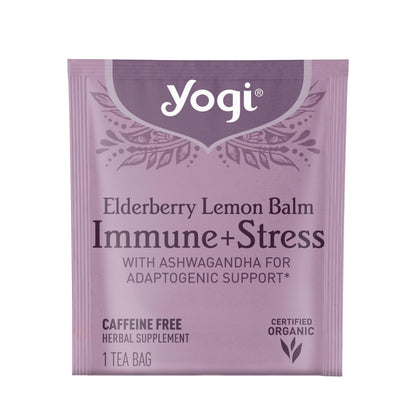 Yogi Tea Elderberry Lemon Stress & Immune Support Tea - 16 Tea Bags, 4 Packs - With Ashwagandha, Lemongrass, Licorice Root & More