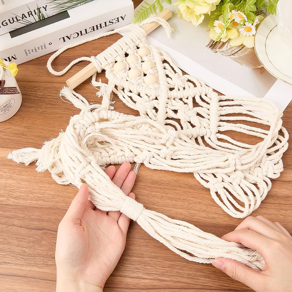 CREATCABIN Ukulele Wall Mount Hanger White Macrame Guitar Wall Hanger 7.87" x 37.4" Cotton Boho Hanging Stand Holders Hangers Alternative Kit with Wood Head for Acoustic Electric Guitars Walls Decor