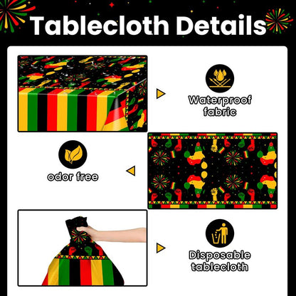 Avezano 3 pcs Black History Month Table Cloth Plastic Disposable Black History Decorations 108 x 54 Inch African American Juneteenth Holiday Decorations
