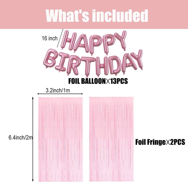Pink Bow Birthday Party Decorations Kit with Bows Happy Birthday Balloon Banner, Pastel Pink Fringe Backdrop, Heart Balloons and Cake Toppers – Coquette Decor for Girls & Women