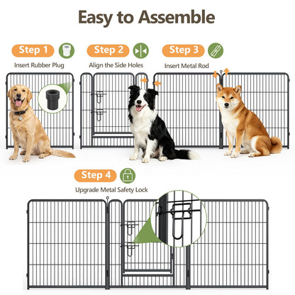 MAKE CHANGES Metal Dog Playpen - 32" Height 8 Panels Foldable Exercise Pen for Dogs Indoor/Outdoor Pen with Door for Pet Animals Portable Pet Playpen Polygon Dog Enclosure (Black)