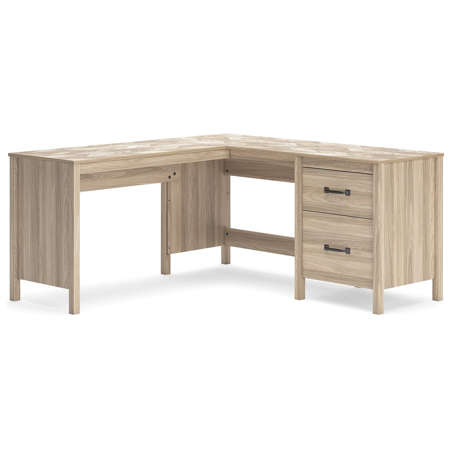 Signature Design by Ashley Battelle Scandinavian 60" Home Office Desk with Return, Drawer and Cabinet, Light Brown