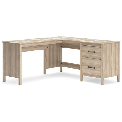 Signature Design by Ashley Battelle Scandinavian 60" Home Office Desk with Return, Drawer and Cabinet, Light Brown