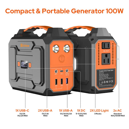 ZeroKor Portable Power Station 100W, Power Pack with 110V AC Outlet, Portable Solar Generator 146Wh External Battery with DC USB C QC3.0 for Smart Devices Camping Home RV VanLife(without Solar Panel)