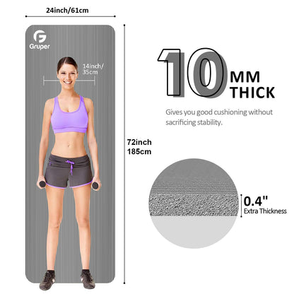 Yoga Mat Non Slip NBR Thick Yoga Mat, 72"L x 32"/24"W x 0.6"/0.4"TH (185cm x 80cm/61cm x 15mm/10mm), Anti-Tear Exercise Mat with Carrying Strap and Bag, Workout Mats for Yoga, Pilates, Floor Exercises
