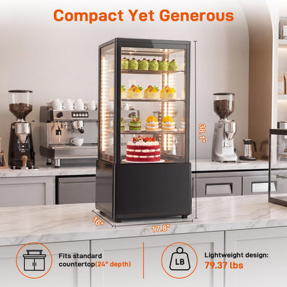 Commercial Cake Display Refrigerator, 78L Countertop Glass Cooler with LED Light, 32-53.6°F Digital Thermostat, Frost-Free Pastry Showcase for 11" Cake, Tempered Glass & Rear Door for Bakery/Cafe/Home