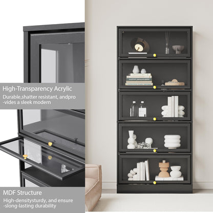 BONITURE Display Cabinet with Acrylic Glass Doors,5-Tiers Curio Cabinet with LED Lighting for Collectibles, Collectibles Toy Organizers Rack & Display Shelf Display Case Storage Cabinet, Black