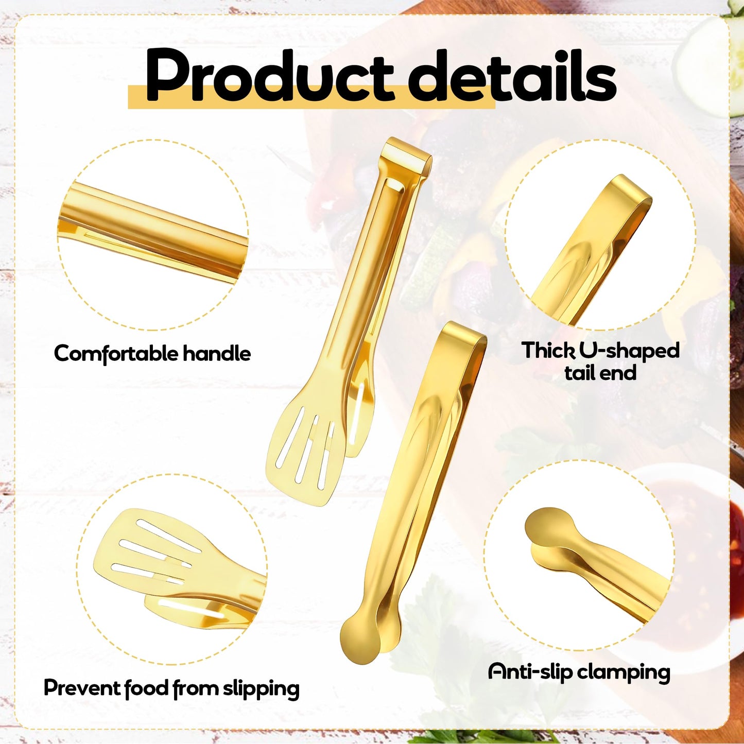 12Pcs Mini Tongs Stainless Steel Food Tong 6" 7" Gold tongs for Serving Food Small Buffet Tong for Appetizers, Tea Party, Coffee Bar, Charcuterie Board, Salad, Kitchen Cooking Tools