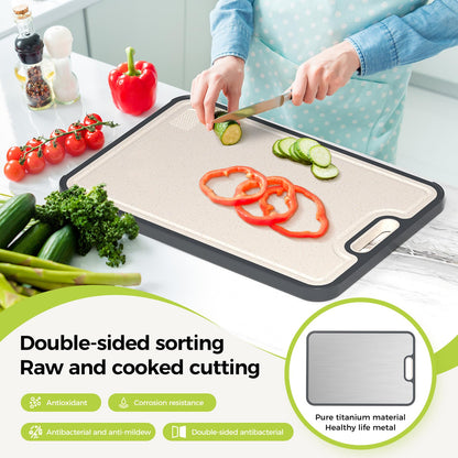 Sumzzz Titanium Cutting Board for Kitchen, Non Toxic 2-in-1 Cutting Board Double Sided Food Grade Pure Titanium, Knife Friendly Easy to Clean Large Size 15”×10.3”
