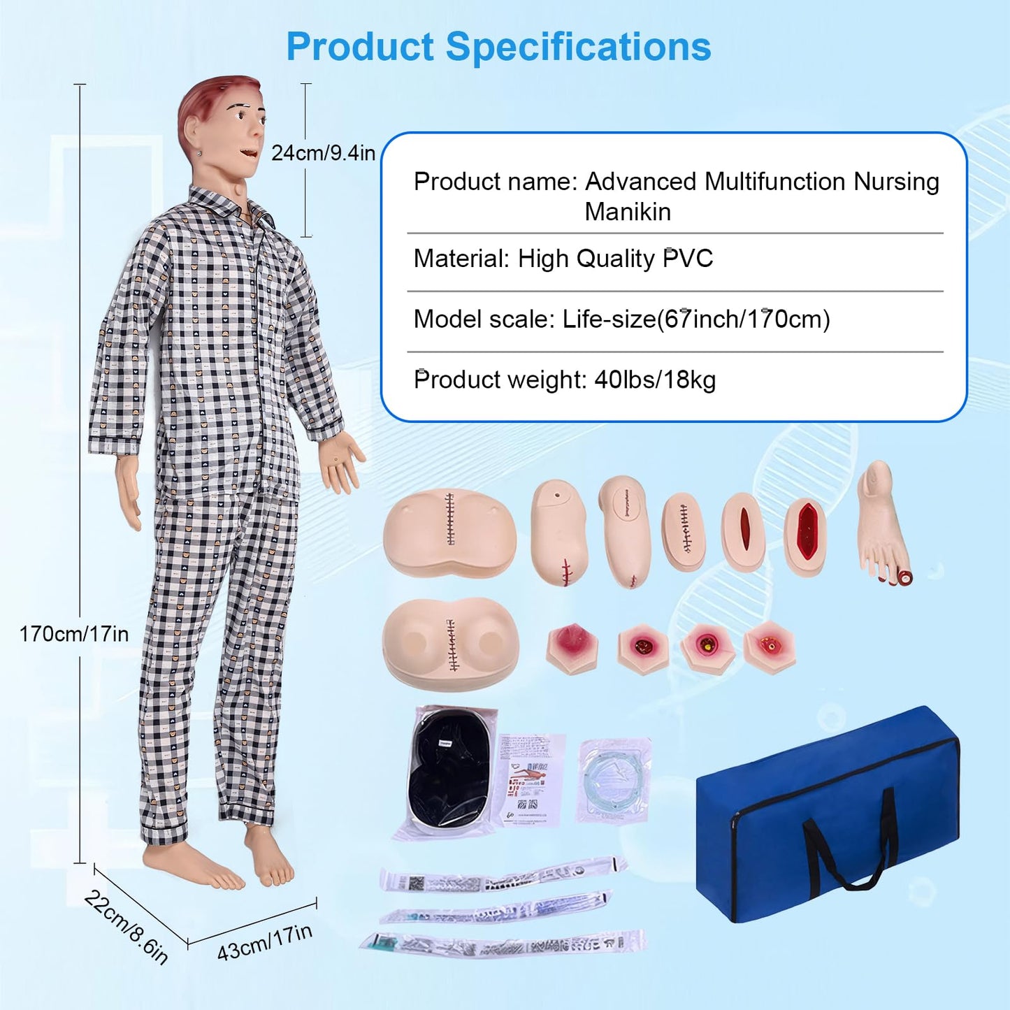 Medical Mannequin for Training – Nursing Manikin Full Body Trauma Patient Care Manikin Simulator with CPR, Catheterization & Wound Care Practice for Nursing Students & Medical Schools