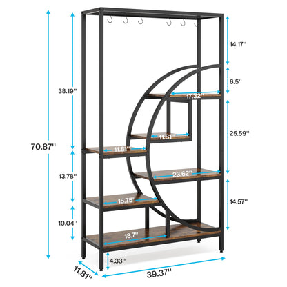 Tribesigns 7 Tier Indoor Plant Stand, 70.9" Tall Half Moon Shaped Plant Shelf with 6PC S Hanging Hooks, Industrial Large Flower Pots Display Rack for Home Garden, Balcony, Patio (Brown-2PC)