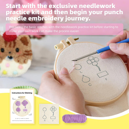 Punch Needle kit for Beginners,Embroidery kit for Beginners,Punch Needle Kits Adults Beginner,Including Printed Patterns, Needles, Easy to Follow Instructions, and Videos-Cat Family