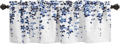 Lush Decor Weeping Flowers Valance Curtain for Windows, Navy and Blue, 18" x 52"