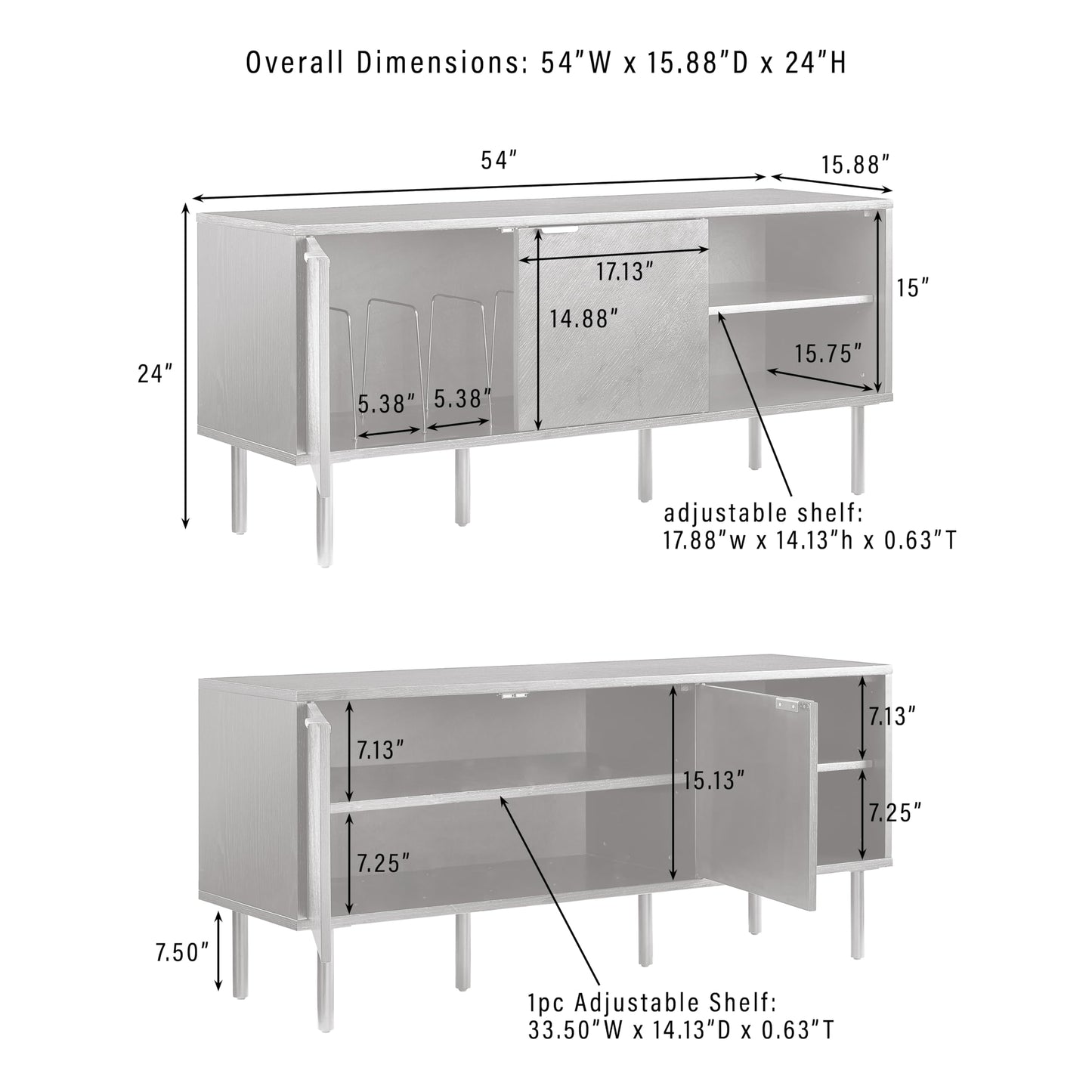 Crosley Furniture Brody Vinyl Record Storage Sideboard, Modern Media Console and Cabinet with Shelves, Brown