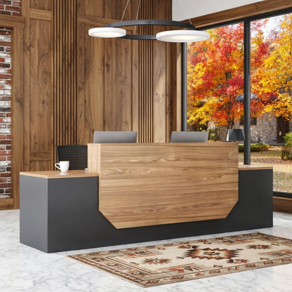 Modern Reception Desk with Counter,Large Front Desk L Shaped Reception Counter with 2 Lockable Drawers and 2 Mobile Storage Cabinets,Receptionist Desks for Office,Salon,or Retail, Checkout Counter