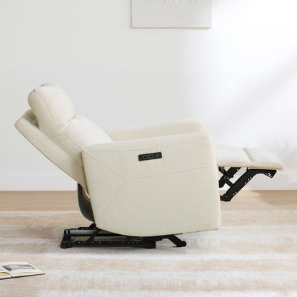 CHITA Power Recliner Chair for Adults, Electric Zero Clearance Wall Hugger Recliner for Small Spaces, Modern Living Room and RV Recliner Chair with Adjustable Power Headrest & Charging Ports, Cream