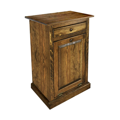 Peaceful Classics Wooden Tilt-Out Trash Bin Cabinet - Handmade Amish Pine Hideaway for Kitchen or Bathroom - Includes Storage Drawer (Special Walnut)