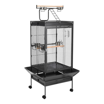 Large Vintage Wrought Iron Bird Cage - Rolling Stand, Stainless Bowls, Non-Toxic Coating, Flight Cage, Easy Clean,for Various Birds,65inch
