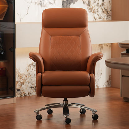 Kinnls Luca Massage Office Chair Genuine Leather Power Recliner Chair with Heated Ventilation,Executive Desk Chair Fully Reclining Ergonomic Office Chair with Arms,Adjustable Tilk Angle (Brown)