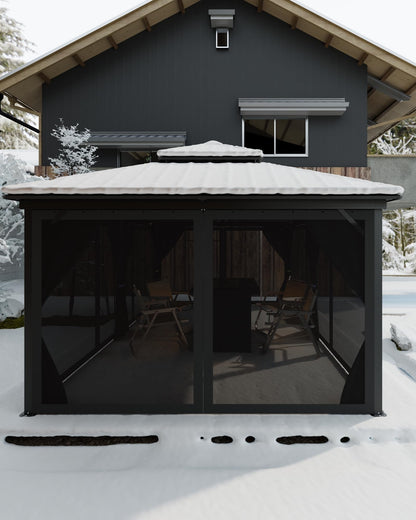 GarveeLife Outdoor Gazebo 12x18 Hardtop, Pergolas and Gazebos Clearance, Aluminum Frame Pavilion with Double Roof, Canopy Tent, Mosquito Netting & Privacy Curtains for Patio, Garden, Deck