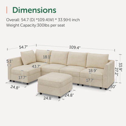 HONBAY Modular Sectional Couch L Shaped Sectional Sofa with Storage, Convertible Couches for Living Room - Beige