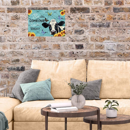 EMOHAT Metal Tin Sign, Sunflowers Animal Cow Flower Decoration, Rustic Farmhouse Wall Art for Living Room Bedroom